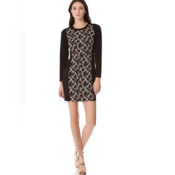 CLUB MONACO Ashton Ponte Knit Dress Leaf Floral Black Exposed Zipper Long Sleeve - Picture 1 of 13